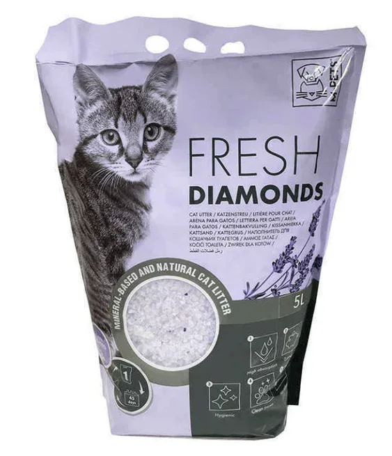 Nisip silicat pentru pisici ,M-PETS, FRESH DIAMONDS SILICAT, Lavanda, 5L