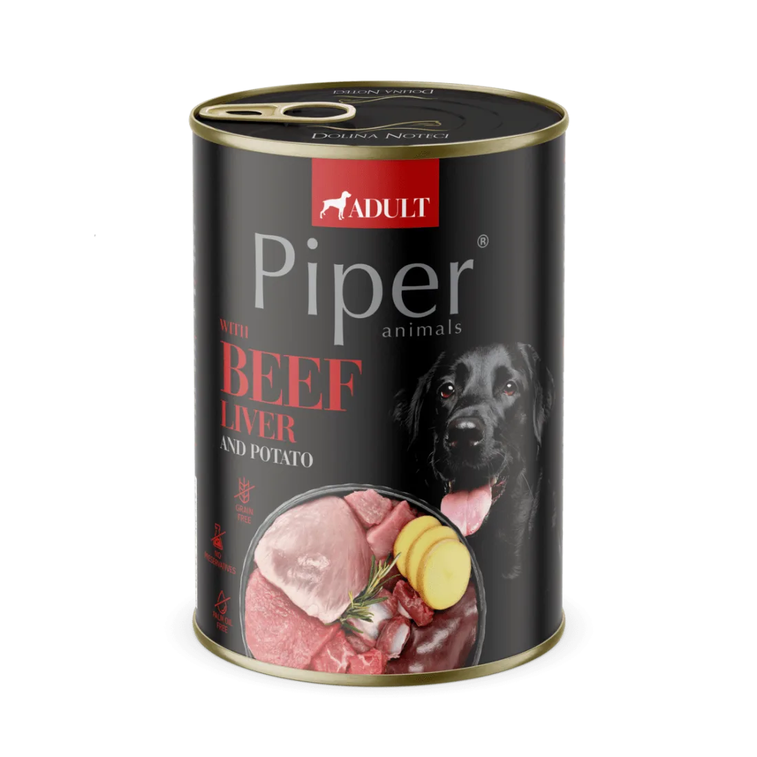 Hrana umeda pentru caini PIPER DOG, ficat de vita si cartof, 400g