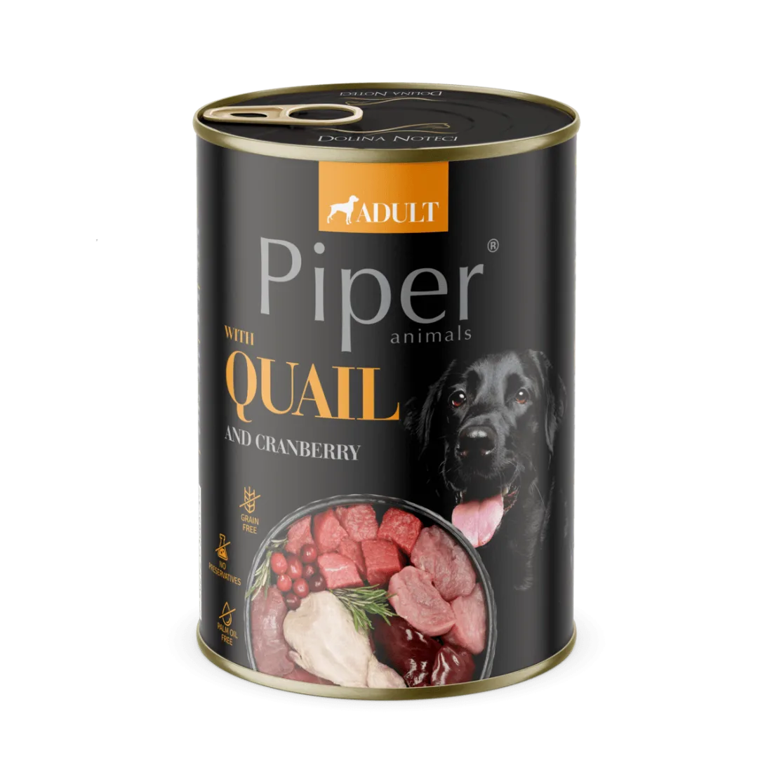 Hrana umeda pentru caini PIPER DOG, prepelita si merisoare, 400g