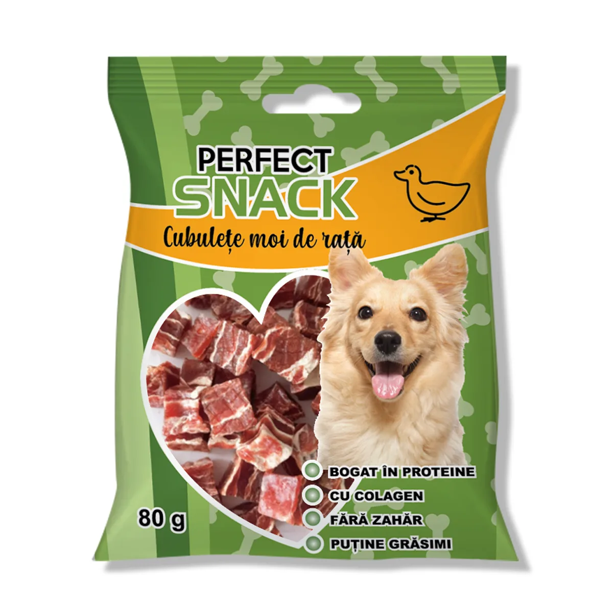 Recompense pentru caini- Perfect Snack – Cubulețe moi de rață – 80 g
