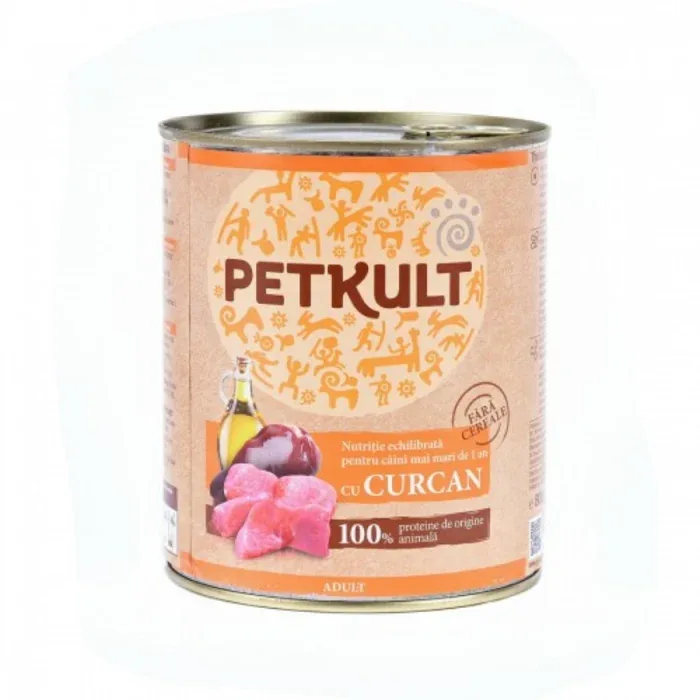Hrana umeda pentru caini- Petkult Adult cu curcan 800 g