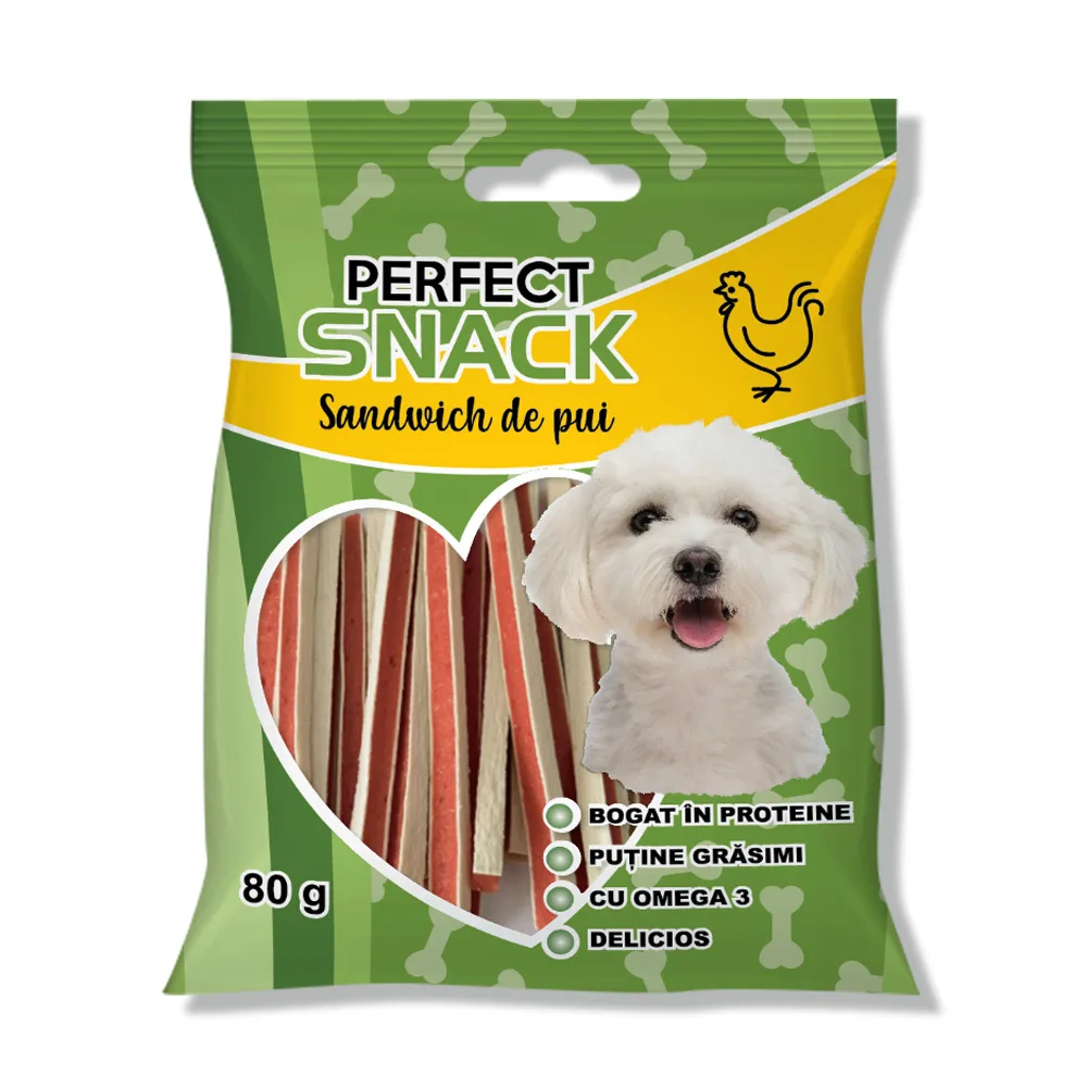 Recompense pentru caini- Perfect Snack – Sandwich de pui – 80 g