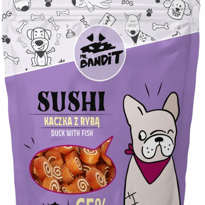 Recompense pentru caini Mr. Bandit SUSHI, rata si peste, 80g