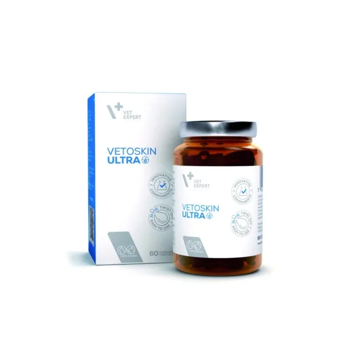 Supliment inovator pentru pielea hipersensibila si atopica, VetoSkin ULTRA, VetExpert, 60 capsule