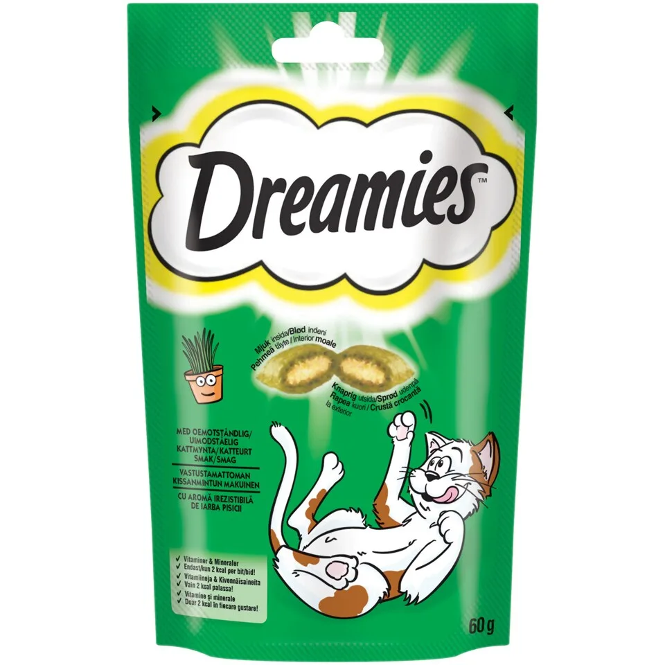 Dreamies Recompense pentru pisici, cu aroma de iarba pisicii 60g