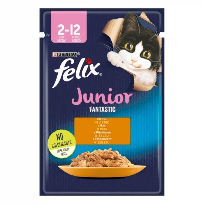 Felix Junior Fantastic Pui în Aspic hrana umeda - 85 g