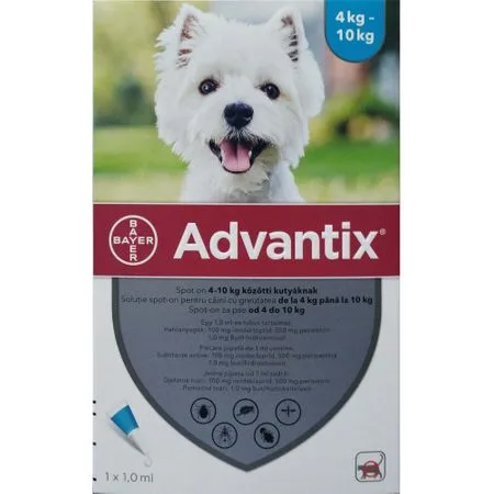 Advantix Dog 4-10 kg, Solutie Spot-On- deparazitare externa- 1 pipeta