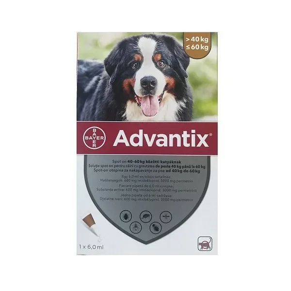 Solutie deparazitara pentru caini 40-60 kg Spot-On Advantix 600, 1 pipeta