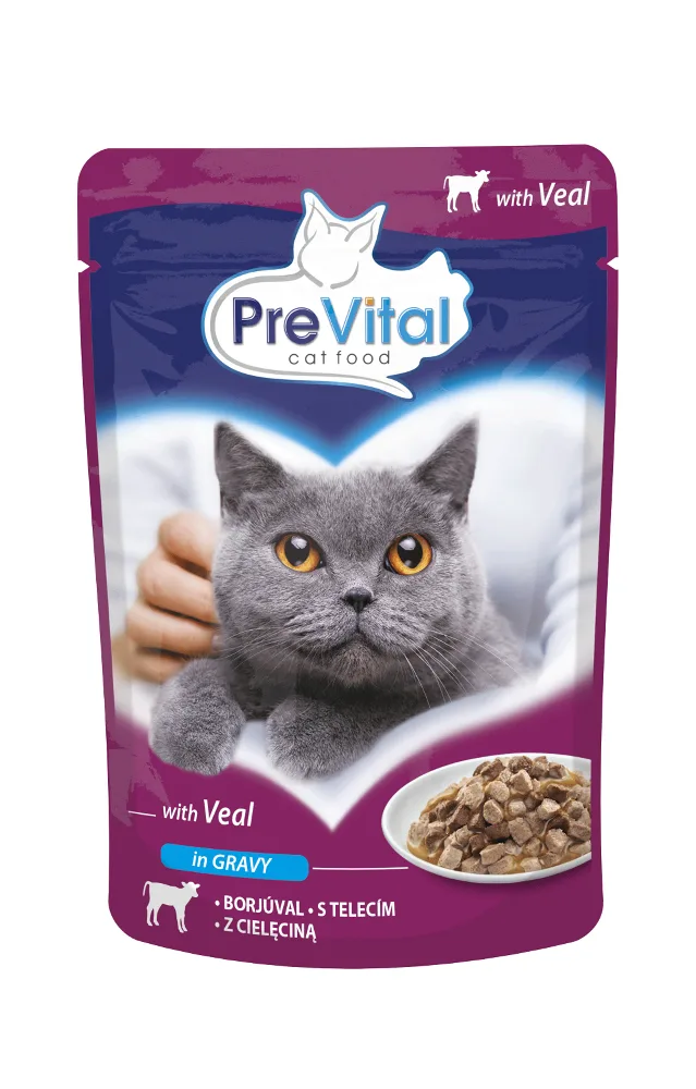 Hrana umeda pentru pisici PreVital, cu vitel, 100g