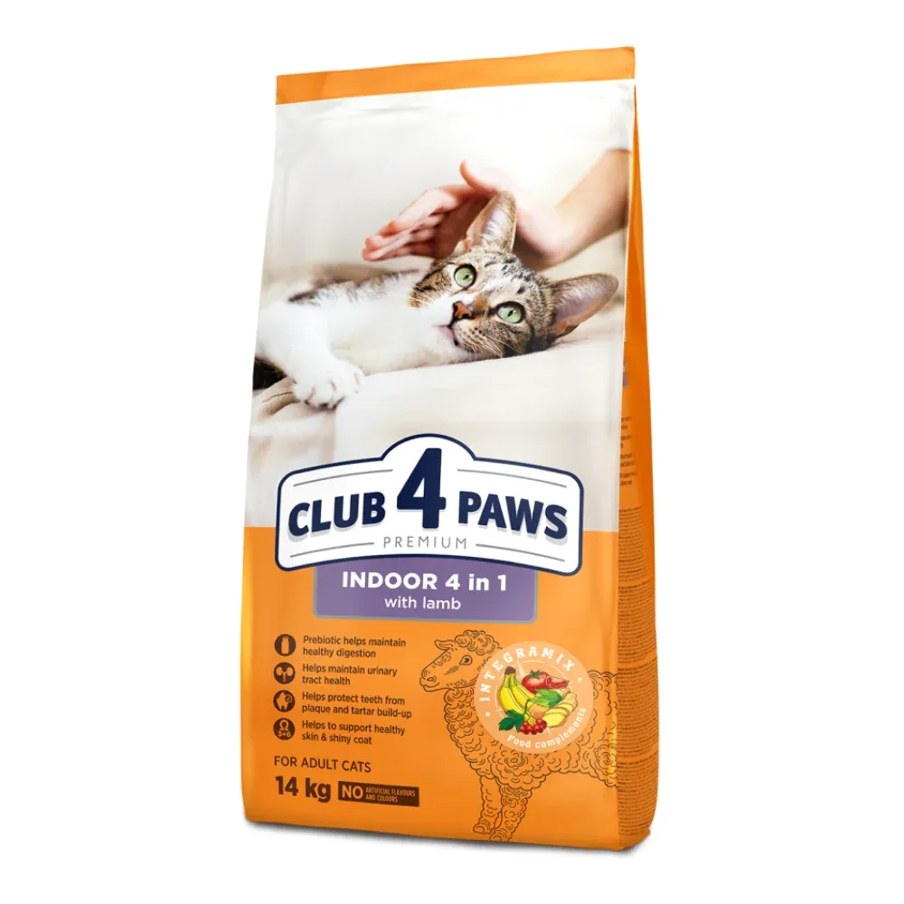 Hrană Pisici Adulte Indoor cu Miel 14kg – Club 4 Paws