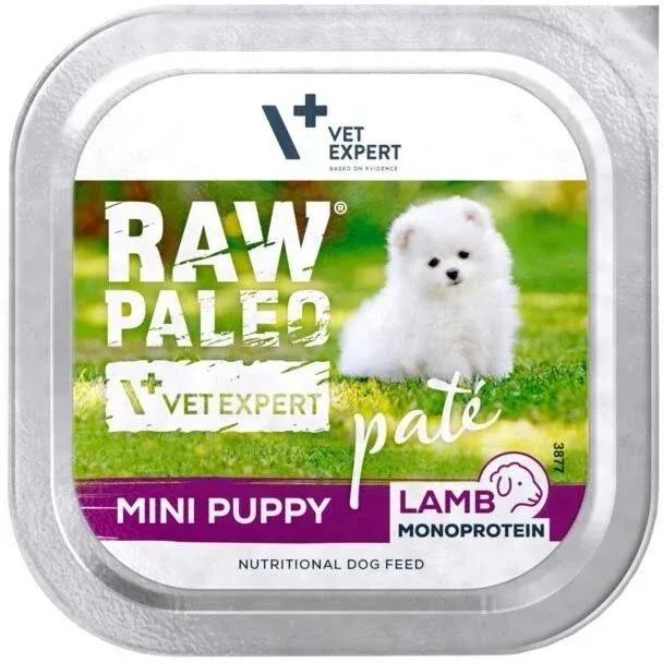 Hrana umeda pentru caini, junior, RAW PALEO PATE, miel, 150 g